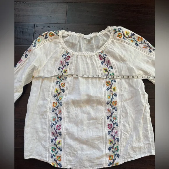 J Jill linen embroidered flowy whimsical white floral blouse size L luxury chic - Picture 5 of 9